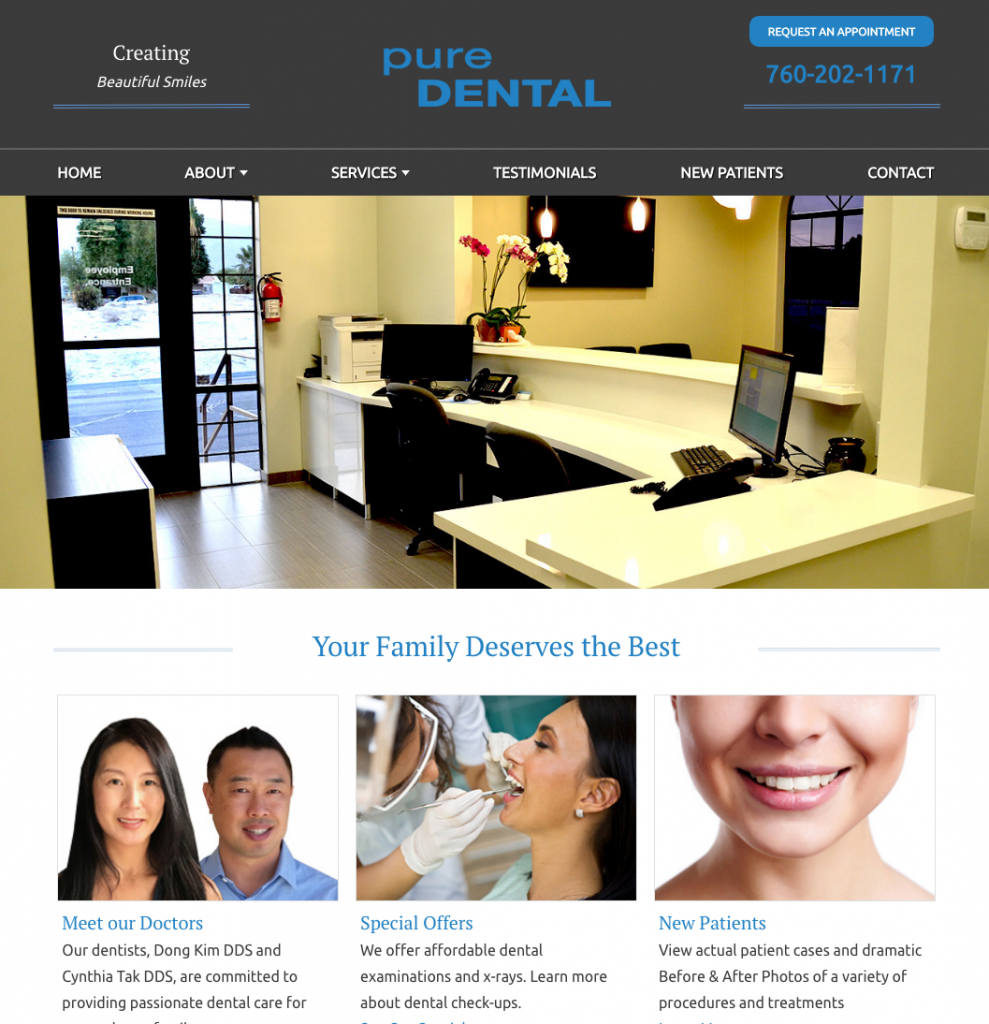 dental website design example pure dental